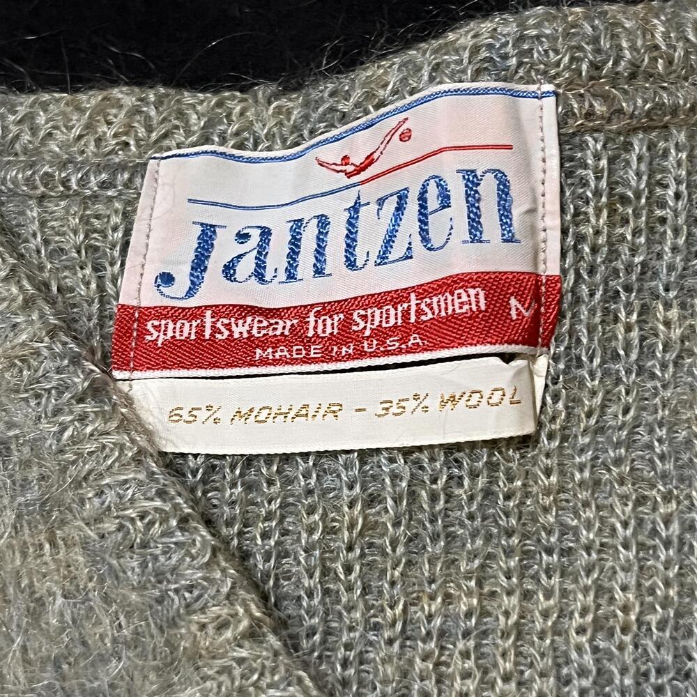 Vintage Jantzen Sweater Shaggy Green Mohair Wool Cobain Leather Elbow Pads 1960s - Picture 6 of 14